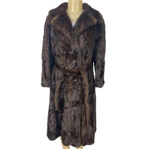 Vintage Womens Brown Double Breasted Fur Coat La Taniere - EUC